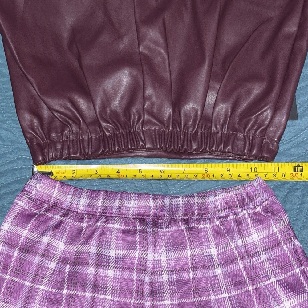 Vince Camuto 2 Girls Skirt Set Sz 7 Pleated Purple Plaid & Plum Faux Leather NEW - Picture 7 of 11